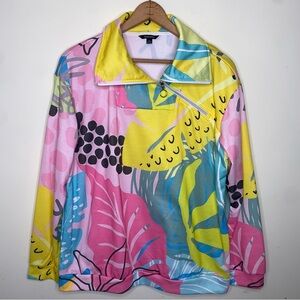 Acegolfs 3XL Colorful Abstract Pullover With Collar And Asymmetrical Zipper